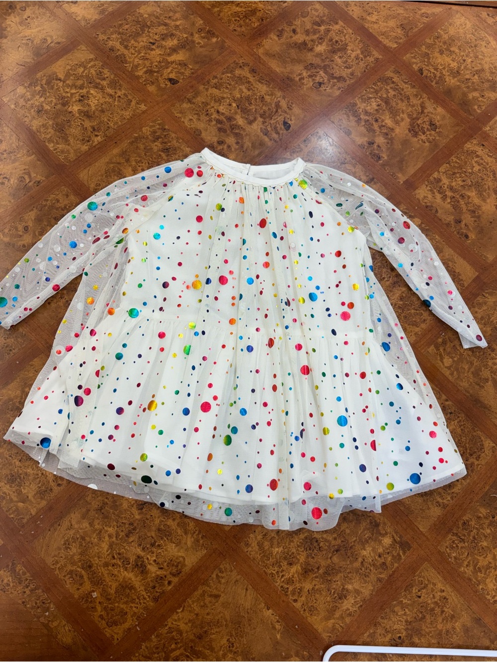 Stella McCartney Girls White Tulle Dress with Multicolor Polka Dots